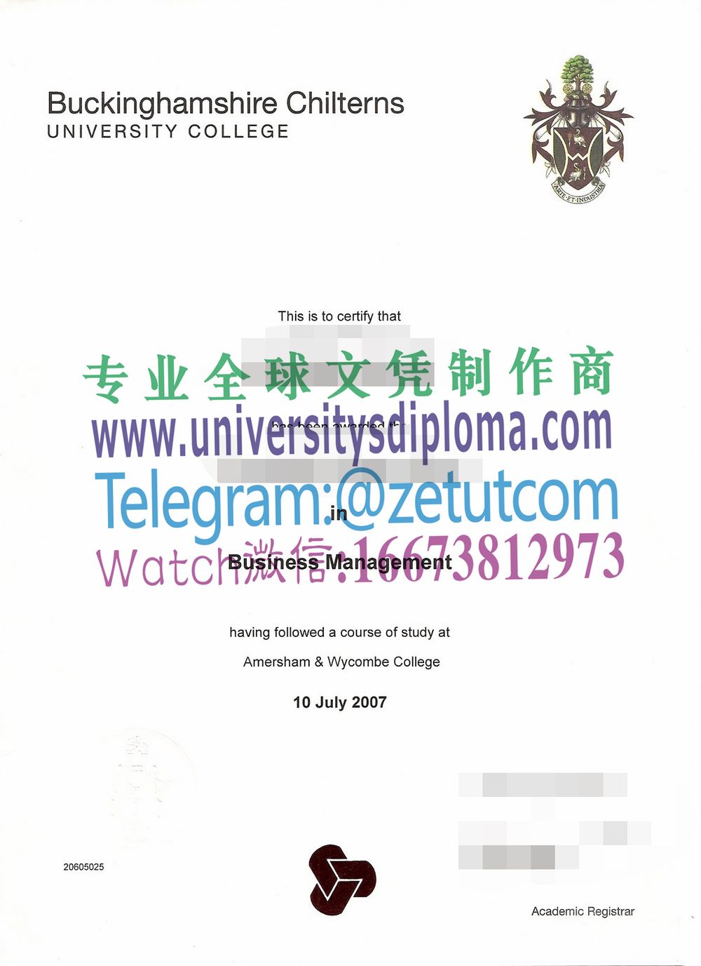 购买原版白金汉郡奇特恩斯大学毕业证成绩单